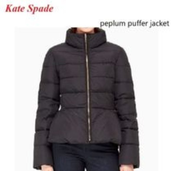 KATE SPADE Peplum Puffer Jacket In Black - Picture 6 of 6